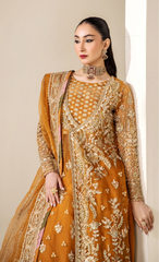 Luxury Mustard Gold Embroidered Designer Anarkali Suit with Heavy Handcrafted Work