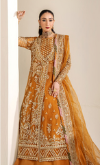 Luxury Mustard Gold Embroidered Designer Anarkali Suit with Heavy Handcrafted Work