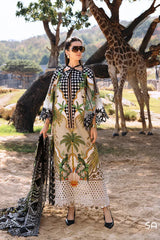 5A Printed Lawn Shirt with Dyed Cambric Trouser & Embroidered Chiffon Dupatta