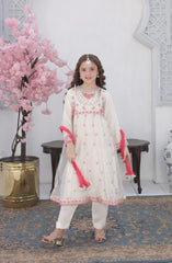 Shanzey Roshni Embroidered Organza Stitched 3 Piece Suit - SHK-5801 - SHZ26RSN - Off White - Girls Formal Collection