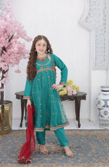 Shanzey Roshni Embroidered Organza Stitched 3 Piece Suit - SHK-5802 - SHZ26RSN - Emarald Green - Girls Formal Collection