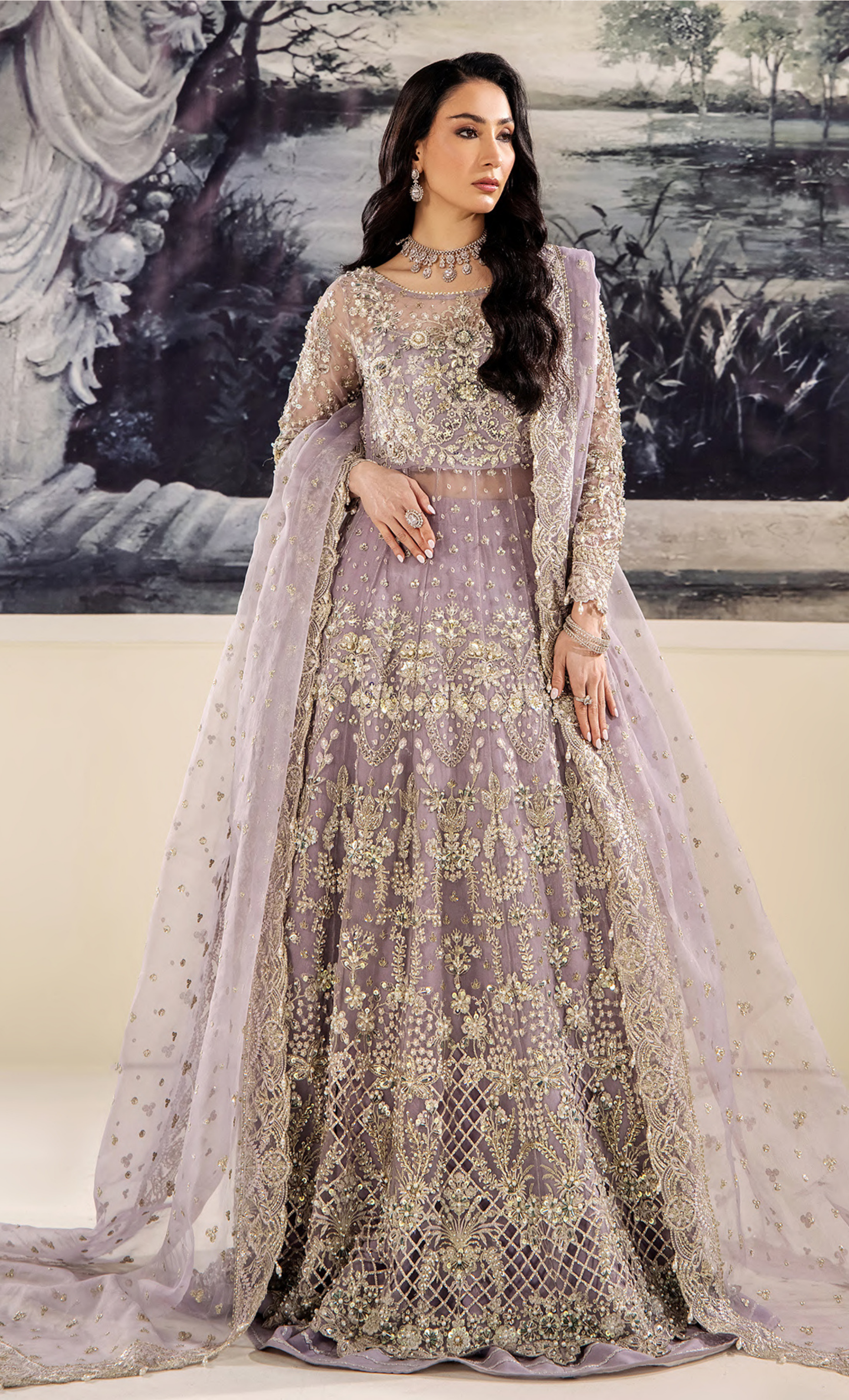 Luxury Lilac Embroidered Bridal Lehenga with Heavy Handcrafted Zari Work