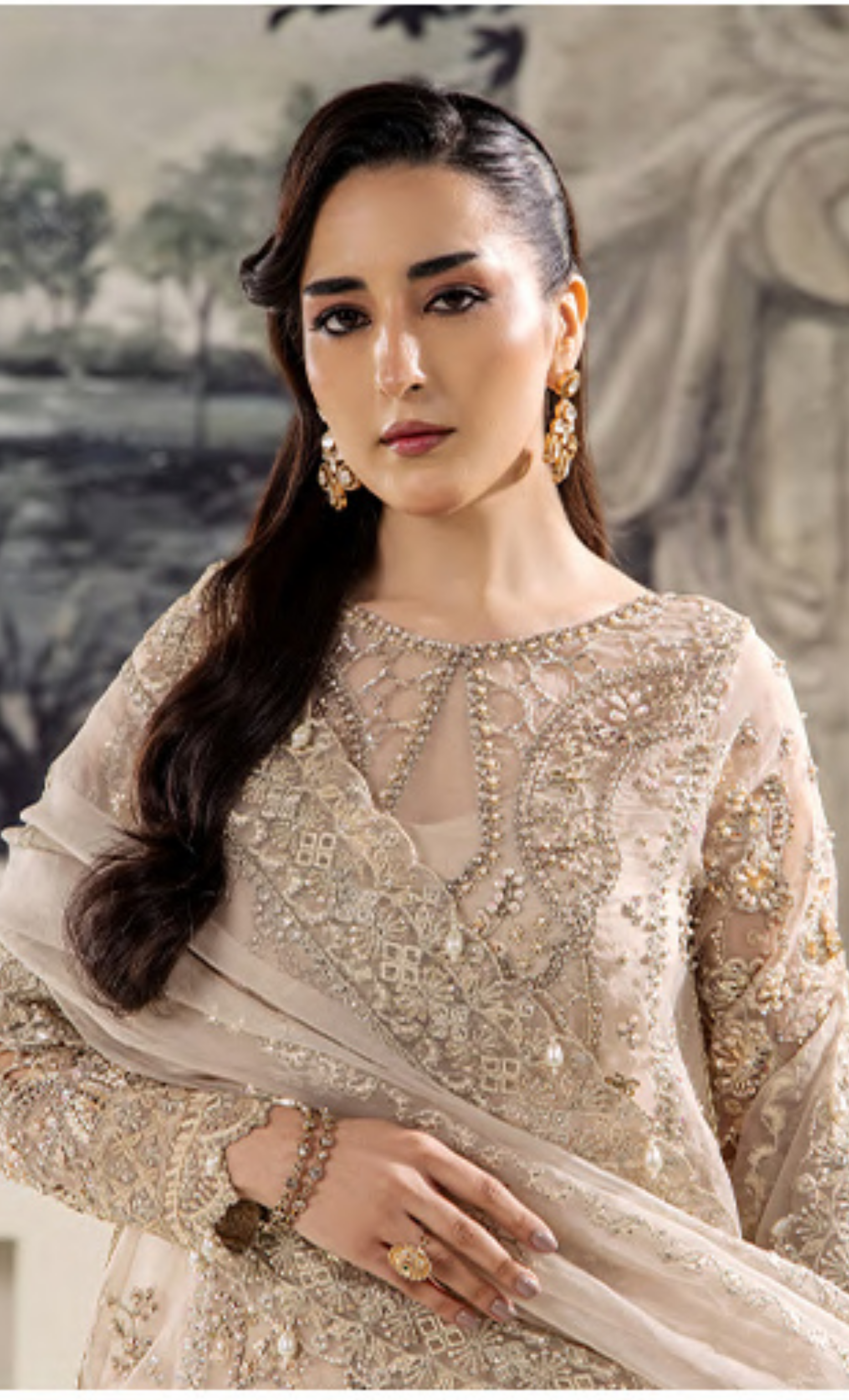 Luxury Ivory Gold Embroidered Designer Suit with Intricate Handcrafted Detailing