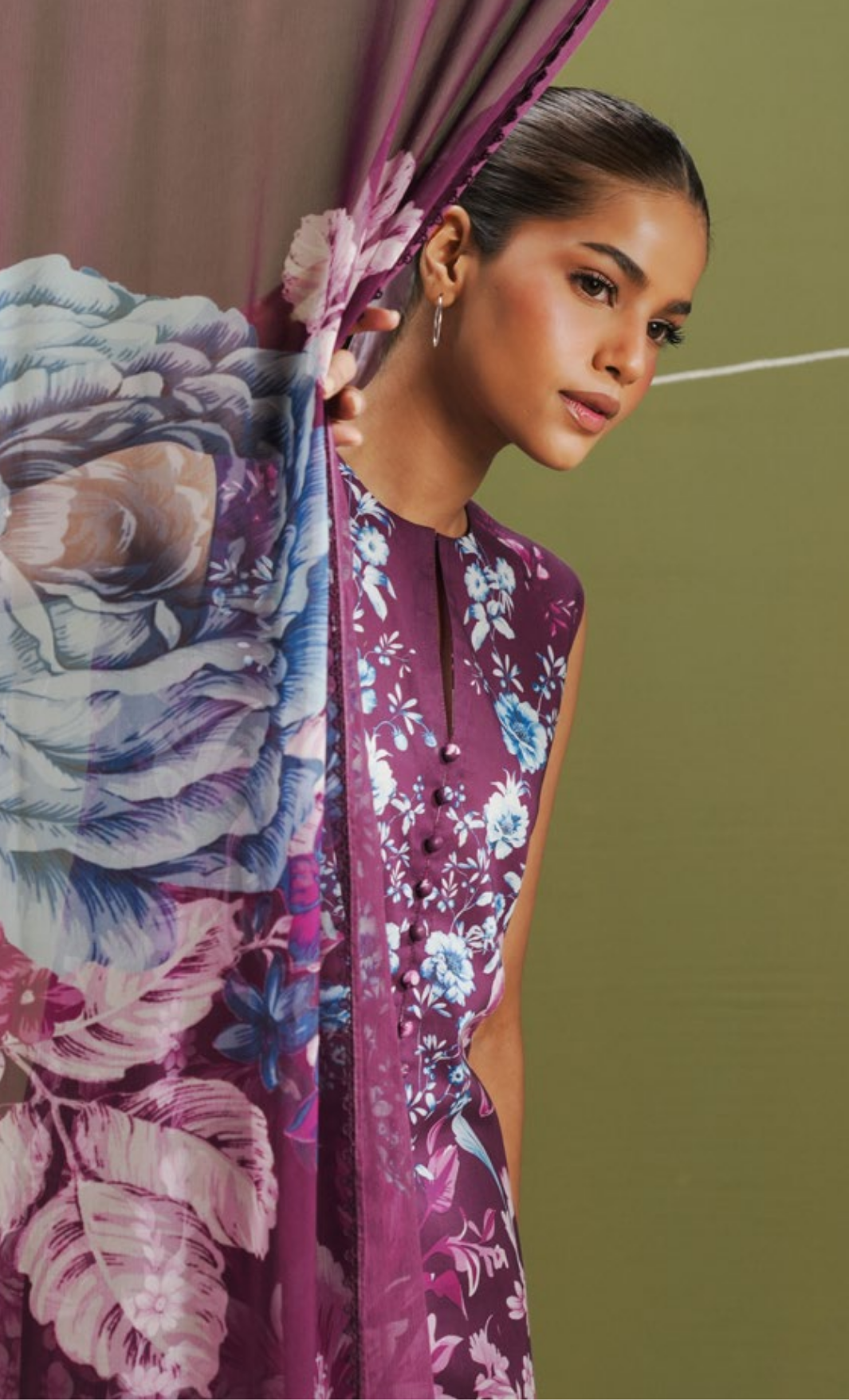 AERO-6B – Mulberry Rose Printed Lawn Suit with Purple Border Dupatta