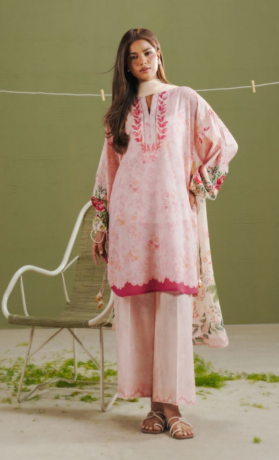 AYLA-8B – Blush Pink Floral Printed Lawn Suit with Scalloped Trousers