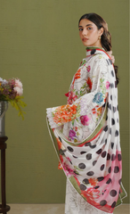 ELIX-9A – Black & White Floral Printed Lawn Suit with Polka Dot Dupatta