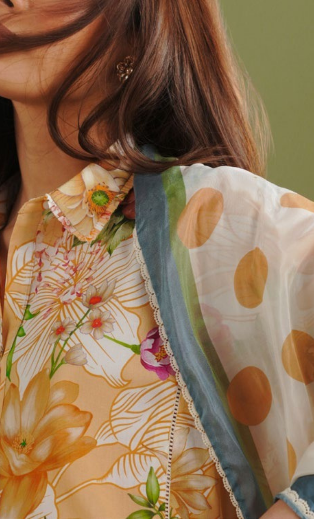 ELIX-9B – Yellow Floral Printed Lawn Suit with Polka Dot Dupatta