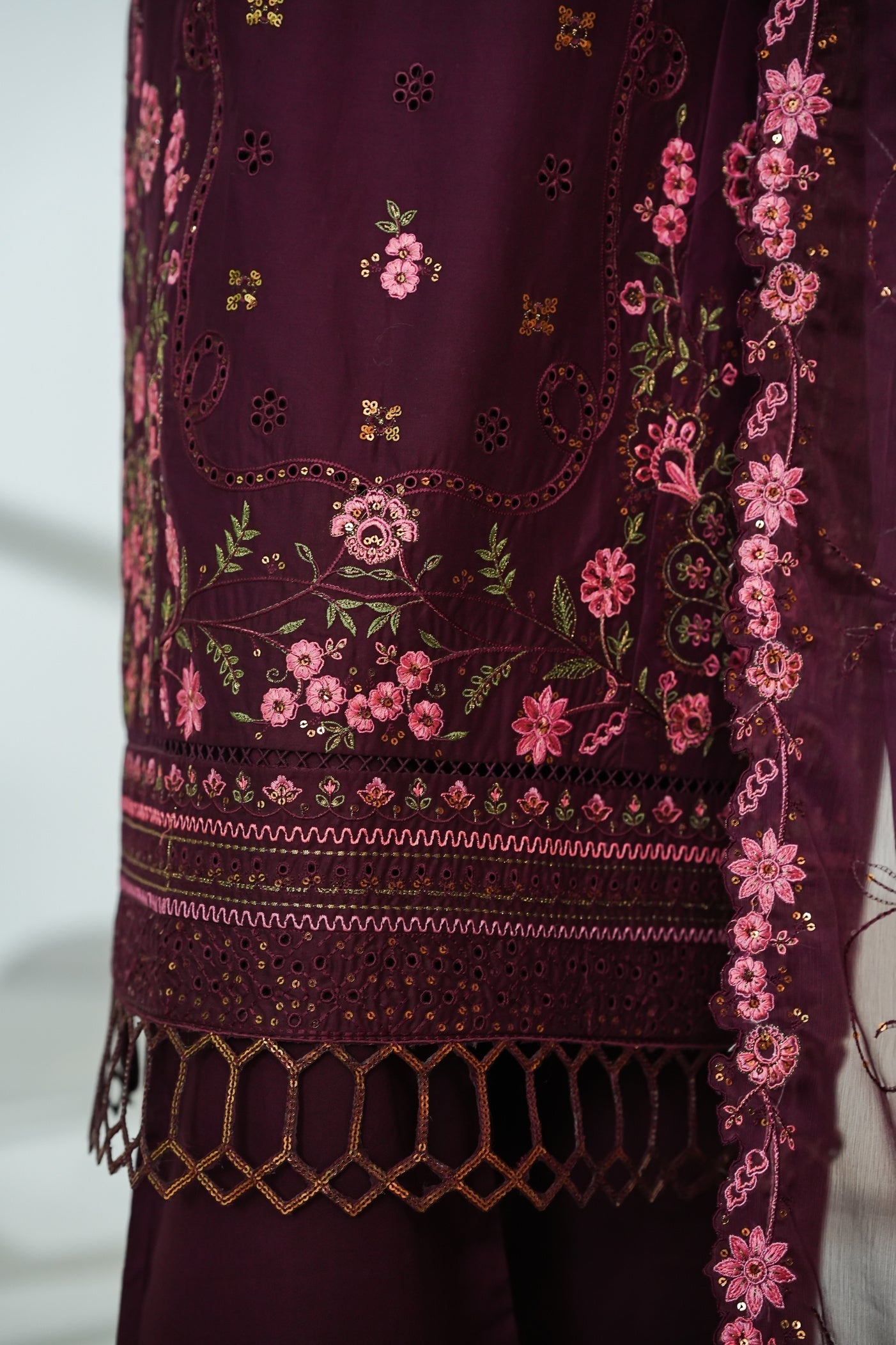 Bin Saeed Plum Embroidered 3-Piece Luxury Lawn Suit