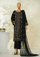 Bin Saeed Black Embroidered Lawn Suit with Chiffon Dupatta – 3 Piece Stitched Set