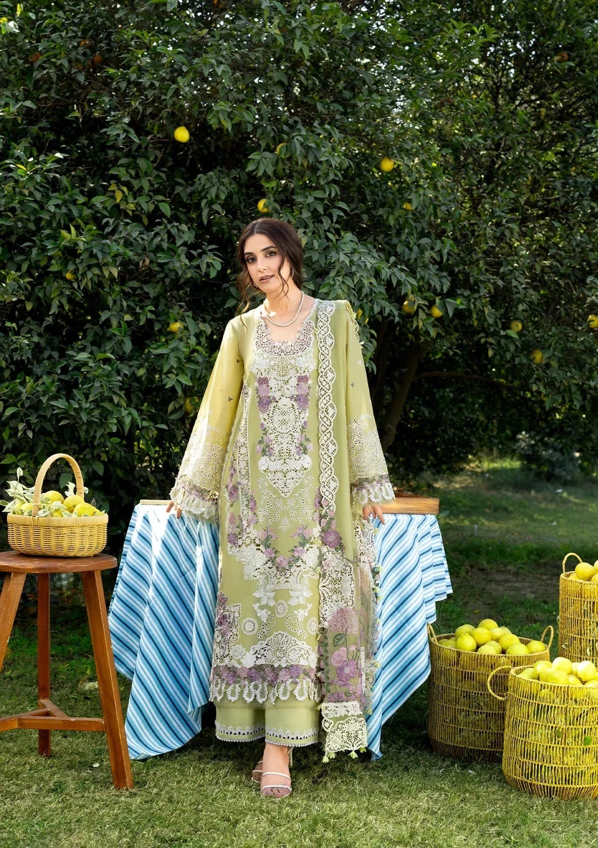 Elaf Premium Embroidered Luxury Lawn 3Pc Suit ELY-08 PISTACHIA