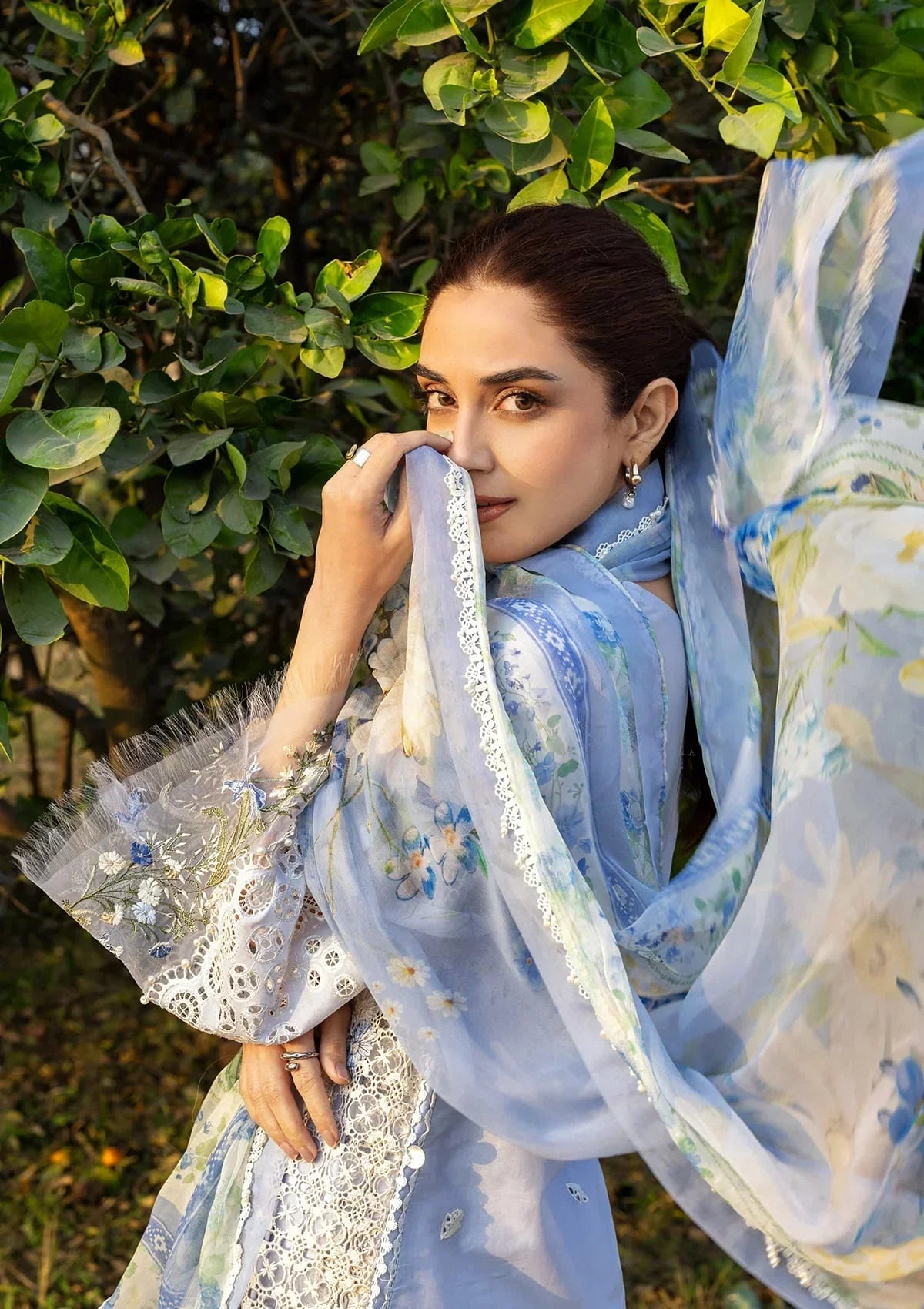 Elaf Premium Embroidered Luxury Lawn 3Pc Suit ELY-12 SKY BLISS