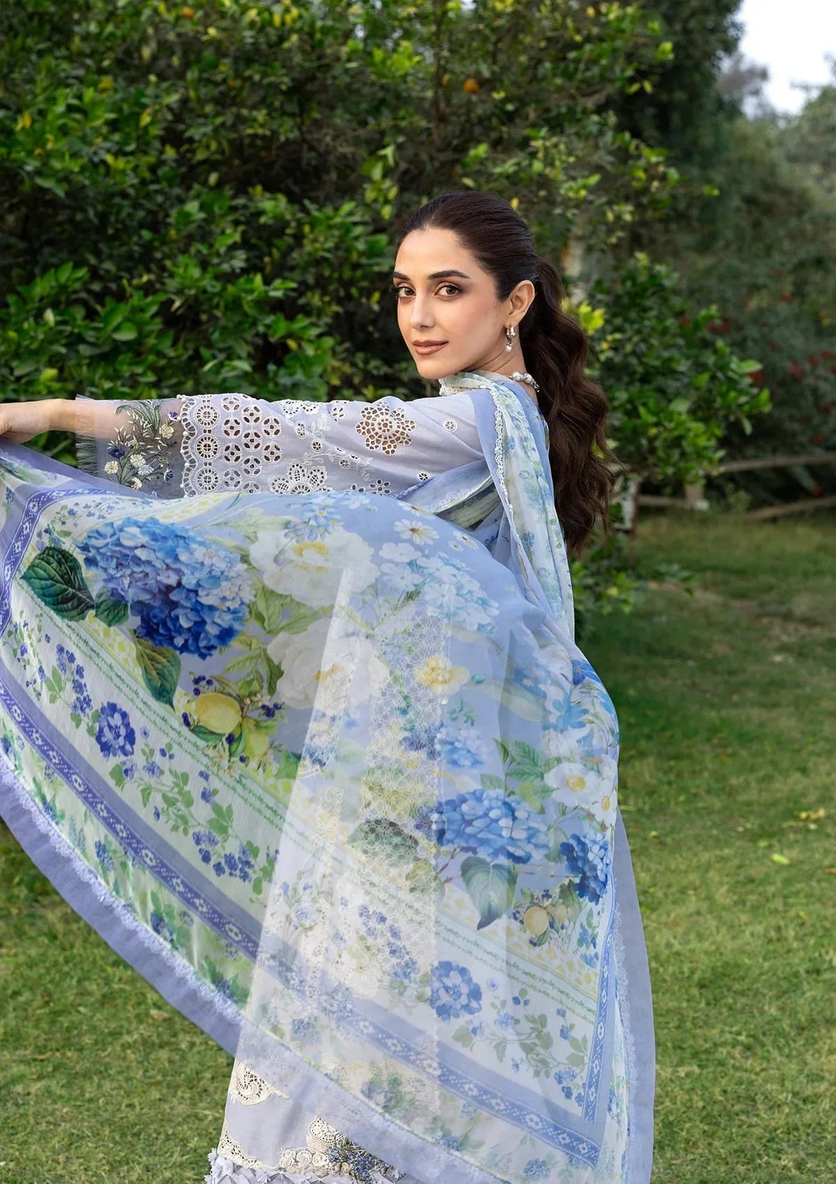 Elaf Premium Embroidered Luxury Lawn 3Pc Suit ELY-12 SKY BLISS
