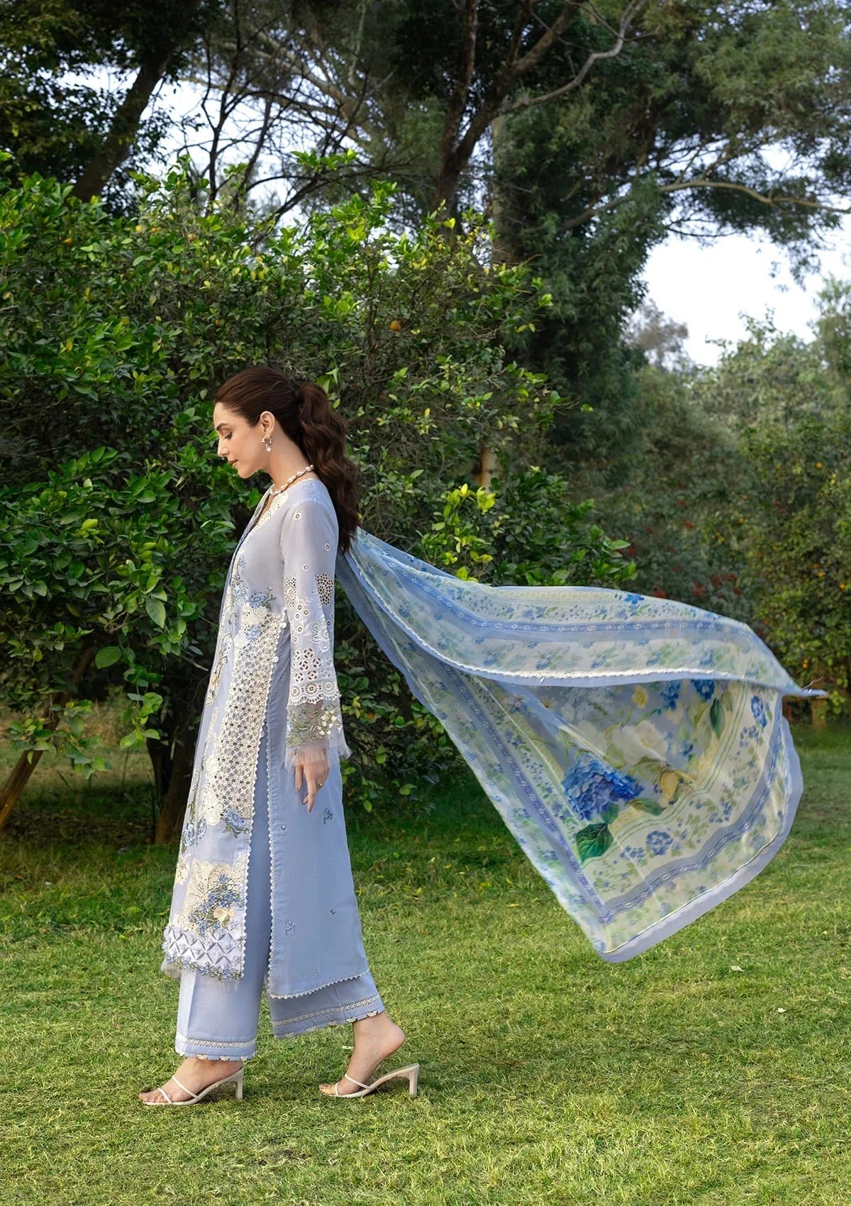 Elaf Premium Embroidered Luxury Lawn 3Pc Suit ELY-12 SKY BLISS