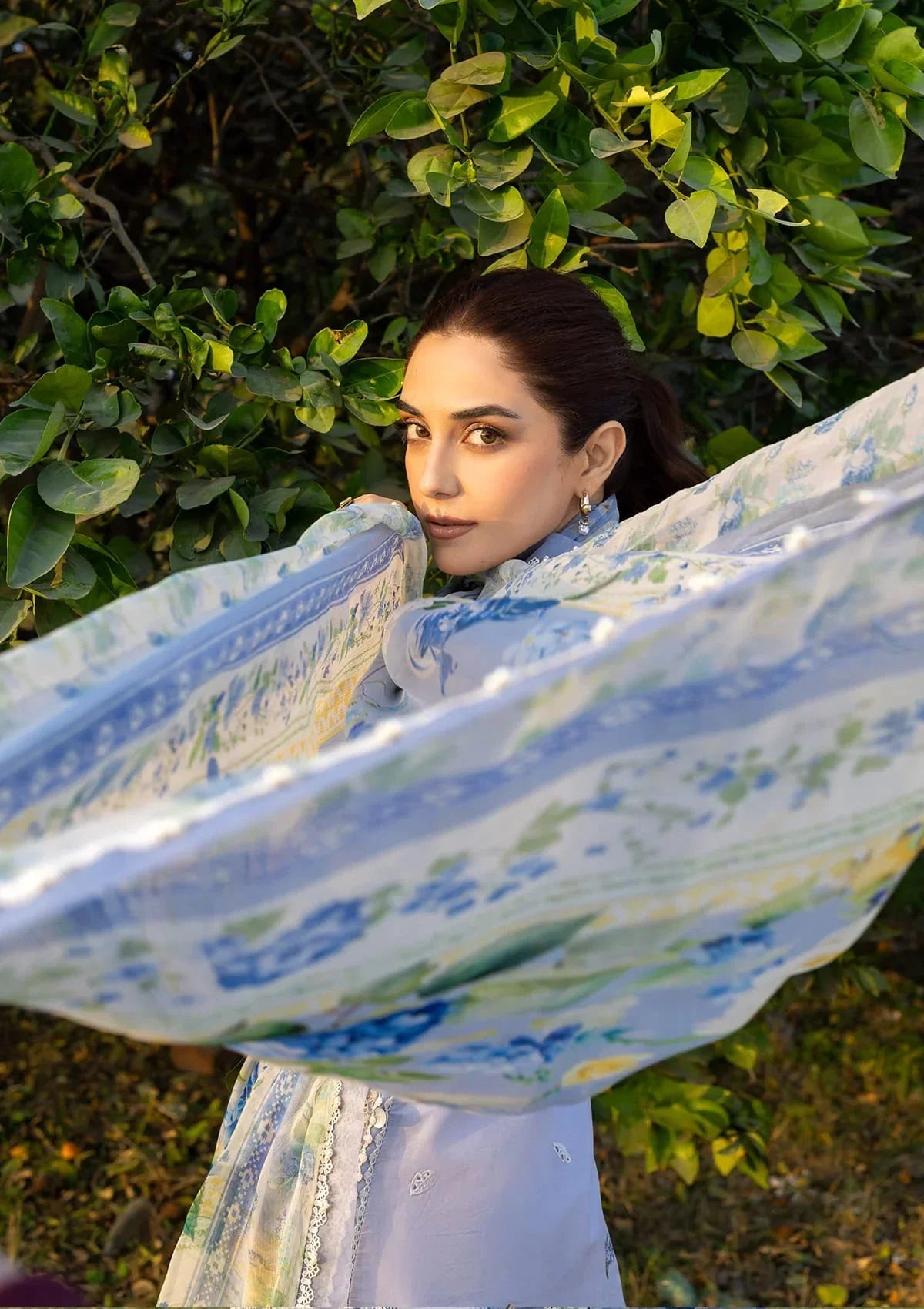 Elaf Premium Embroidered Luxury Lawn 3Pc Suit ELY-12 SKY BLISS