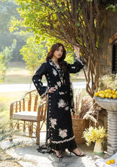 Elaf Premium Embroidered Luxury Lawn 3Pc Suit ELY-02B MIDNIGHT BLOSSOM
