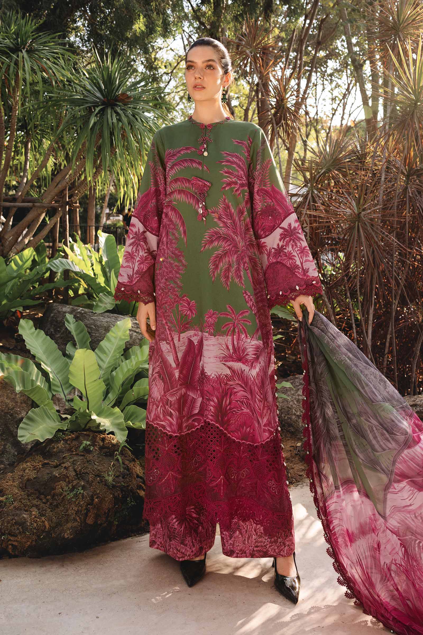 11B – Printed Lawn Shirt with Chiffon Dupatta & Embroidered Patti