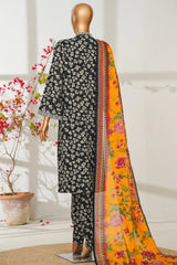 Bin Saeed Stitched 3 Piece Exclusive Emb Lawn Vol-02 Suit-NSM-2820-BLACK