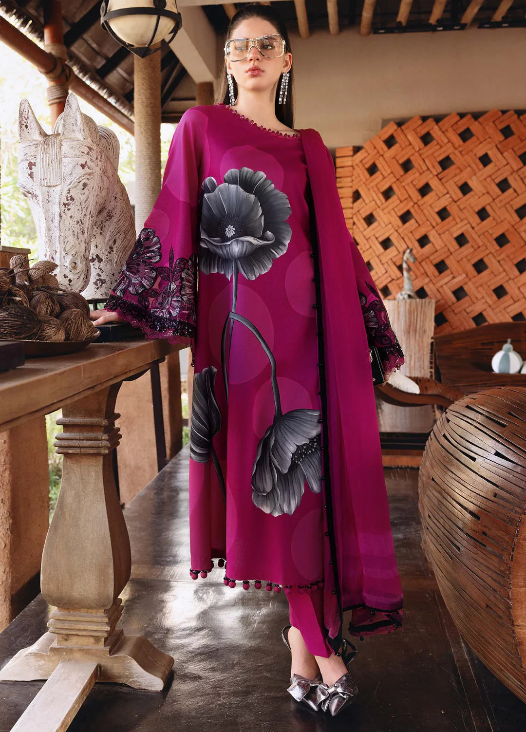 13B – Printed Lawn Shirt with Dyed Cambric Trouser & Chiffon Dupatta