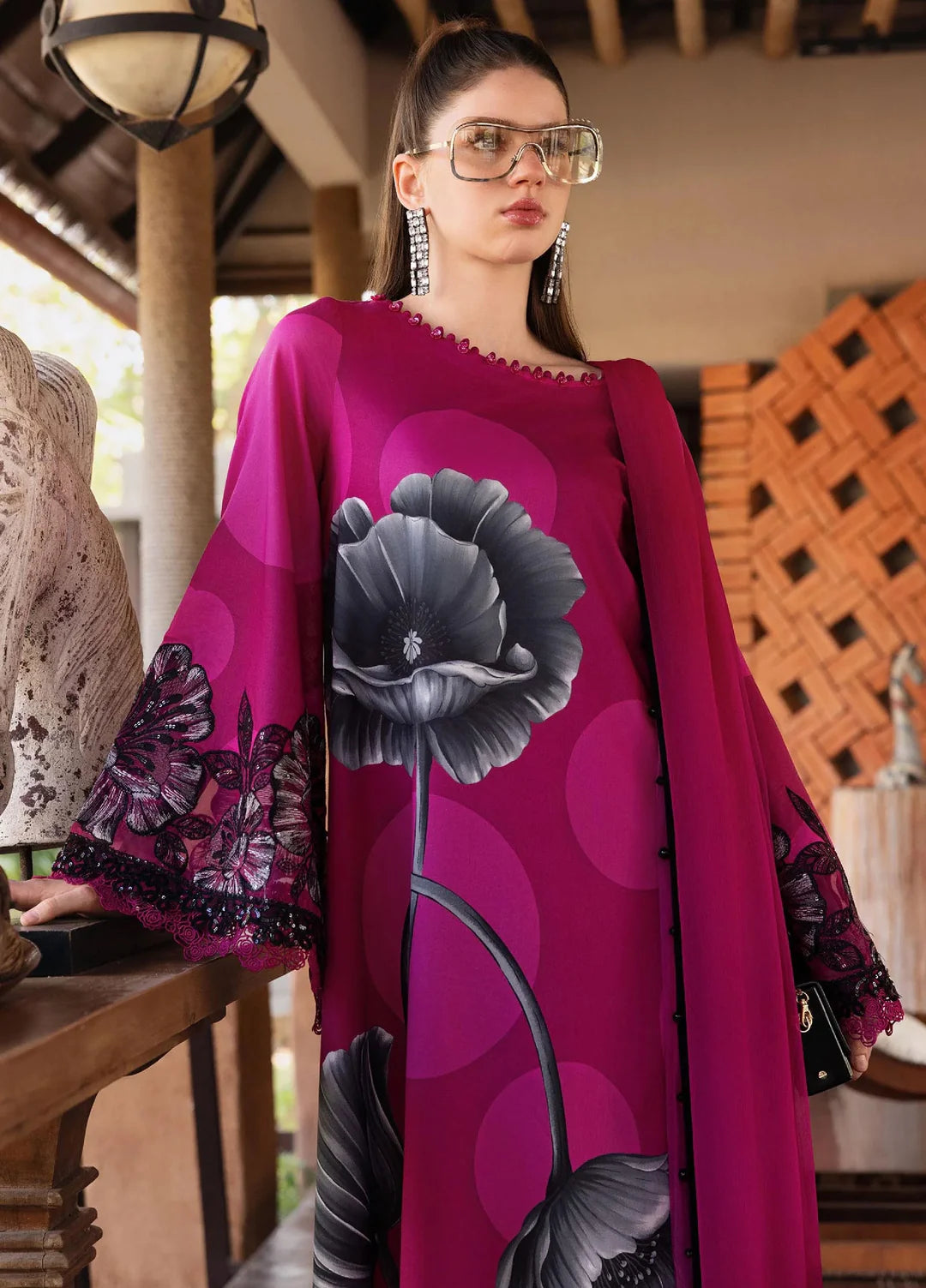 13B – Printed Lawn Shirt with Dyed Cambric Trouser & Chiffon Dupatta