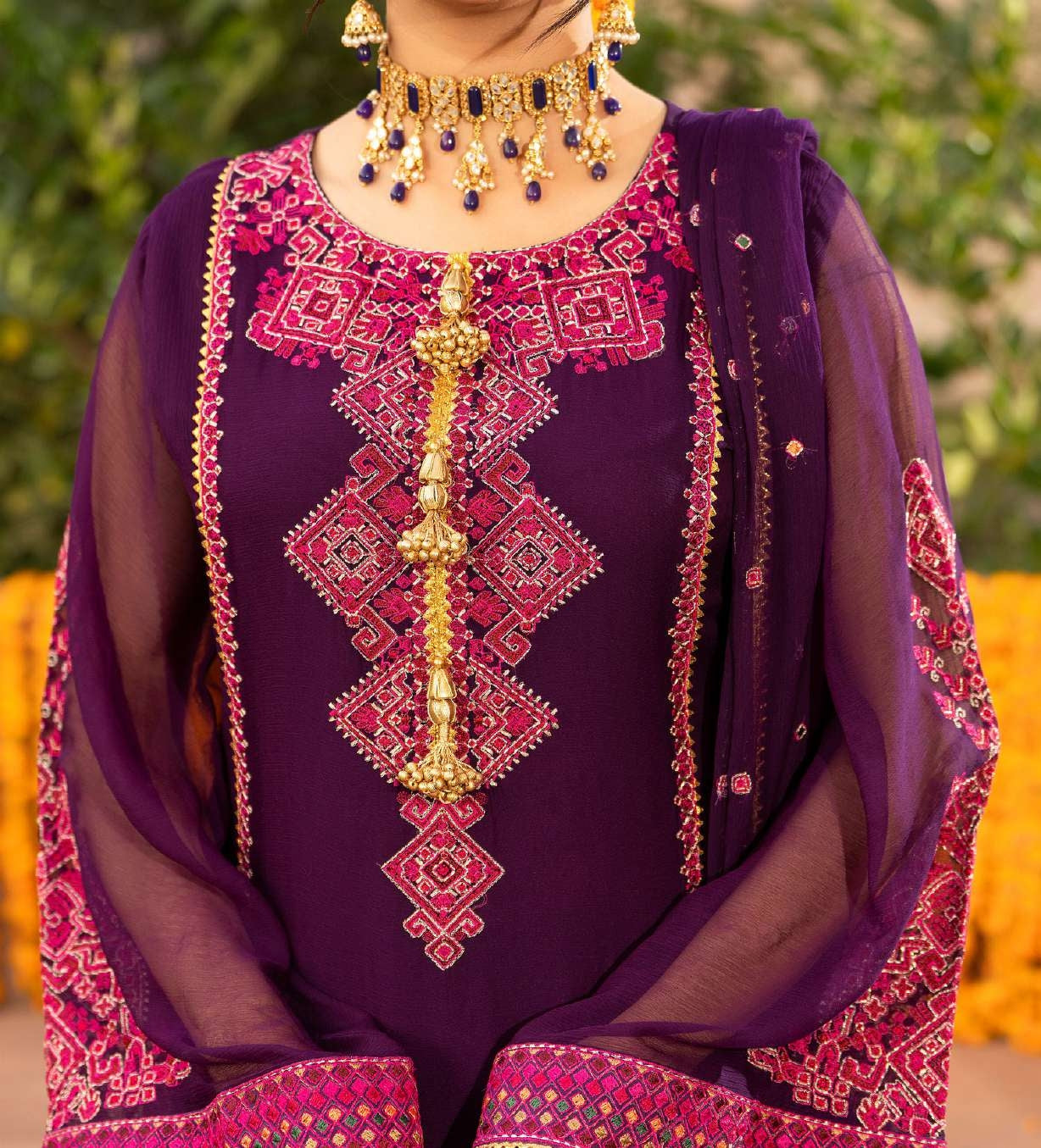 Luxury Deep Purple Embroidered Designer Suit with Handcrafted Mirror Work & Dupatta
