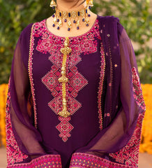 Luxury Deep Purple Embroidered Designer Suit with Handcrafted Mirror Work & Dupatta