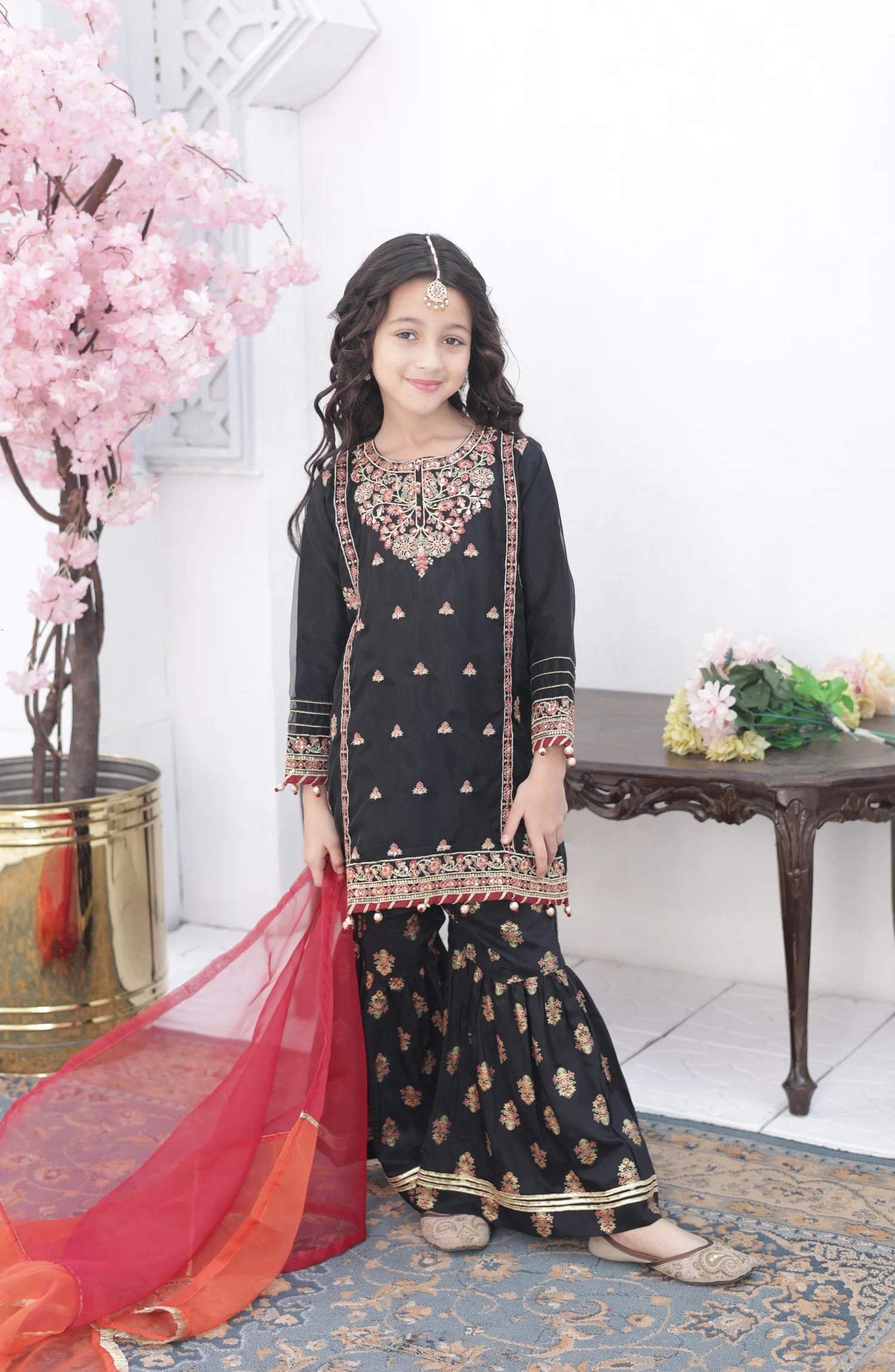 Shanzey Roshni Embroidered Organza Stitched 3 Piece Suit - SHK-5803 - SHZ26RSN - Black - Girls Formal Collection