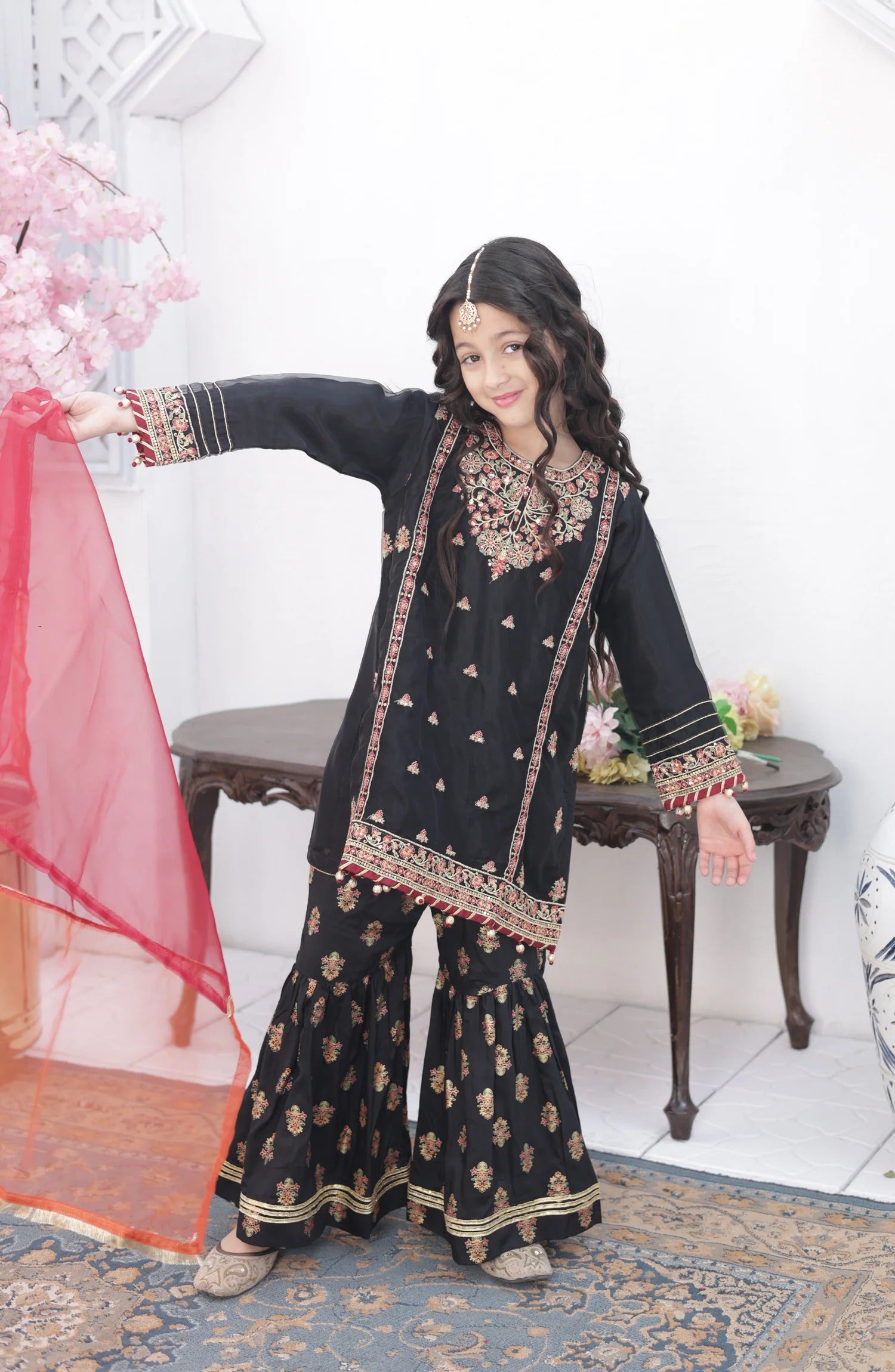 Shanzey Roshni Embroidered Organza Stitched 3 Piece Suit - SHK-5803 - SHZ26RSN - Black - Girls Formal Collection