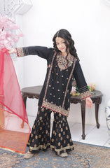 Shanzey Roshni Embroidered Organza Stitched 3 Piece Suit - SHK-5803 - SHZ26RSN - Black - Girls Formal Collection