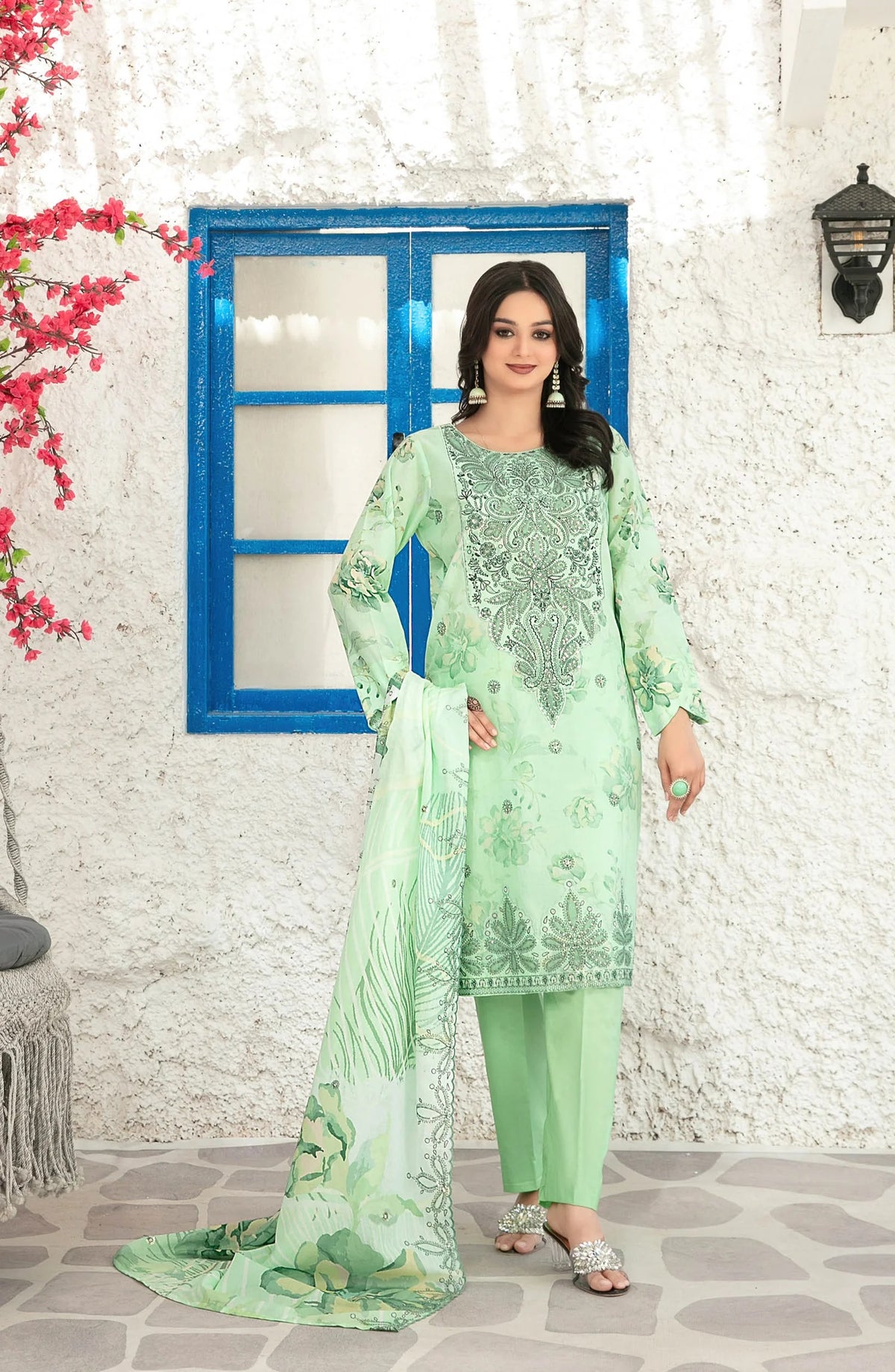 Parizah by MyTaraz  Fabrics Embroidered Lawn Unstitched 3 Piece Suit - D-2727 - TF26PRZ - Sea Green - Summer Collection