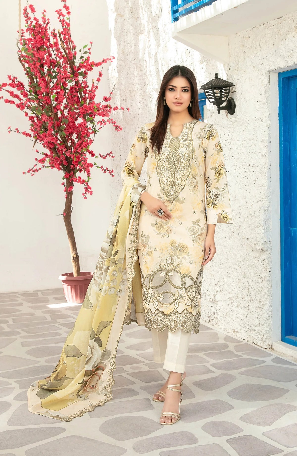 Parizah by MyTaraz Fabrics Embroidered Lawn Unstitched 3 Piece Suit - D-2726 - TF26PRZ - Yellow - Summer Collection