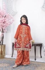 Shanzey Roshni Embroidered Organza Stitched 3 Piece Suit - SHK-5806 - SHZ26RSN - Rust with Maroon - Girls Formal Collection