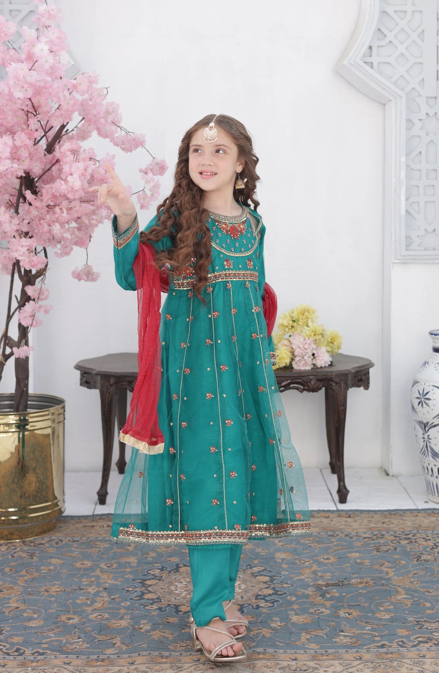 Shanzey Roshni Embroidered Organza Stitched 3 Piece Suit - SHK-5802 - SHZ26RSN - Emarald Green - Girls Formal Collection