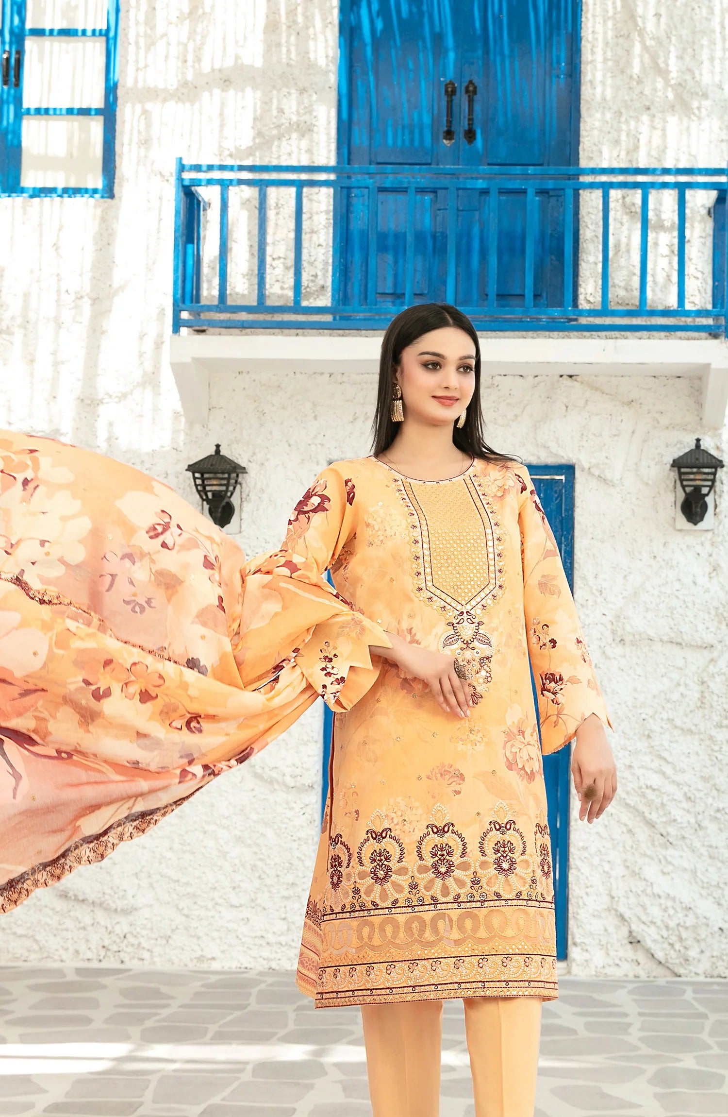 Parizah by MyTaraz Fabrics Embroidered Lawn Unstitched 3 Piece Suit - D-2723 - TF26PRZ - Orange - Summer Collection