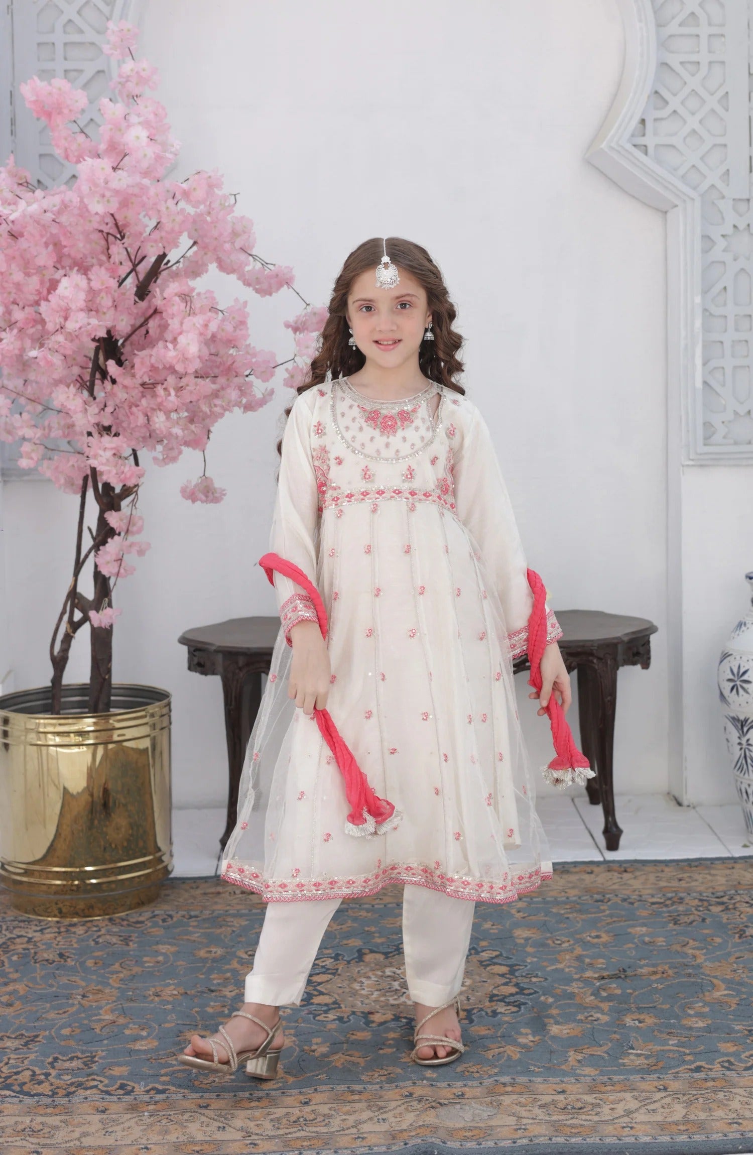 Shanzey Roshni Embroidered Organza Stitched 3 Piece Suit - SHK-5801 - SHZ26RSN - Off White - Girls Formal Collection