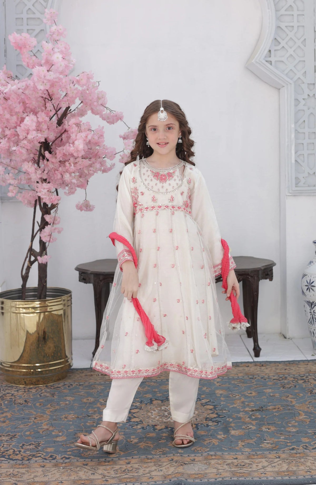 Shanzey Roshni Embroidered Organza Stitched 3 Piece Suit - SHK-5801 - SHZ26RSN - Off White - Girls Formal Collection