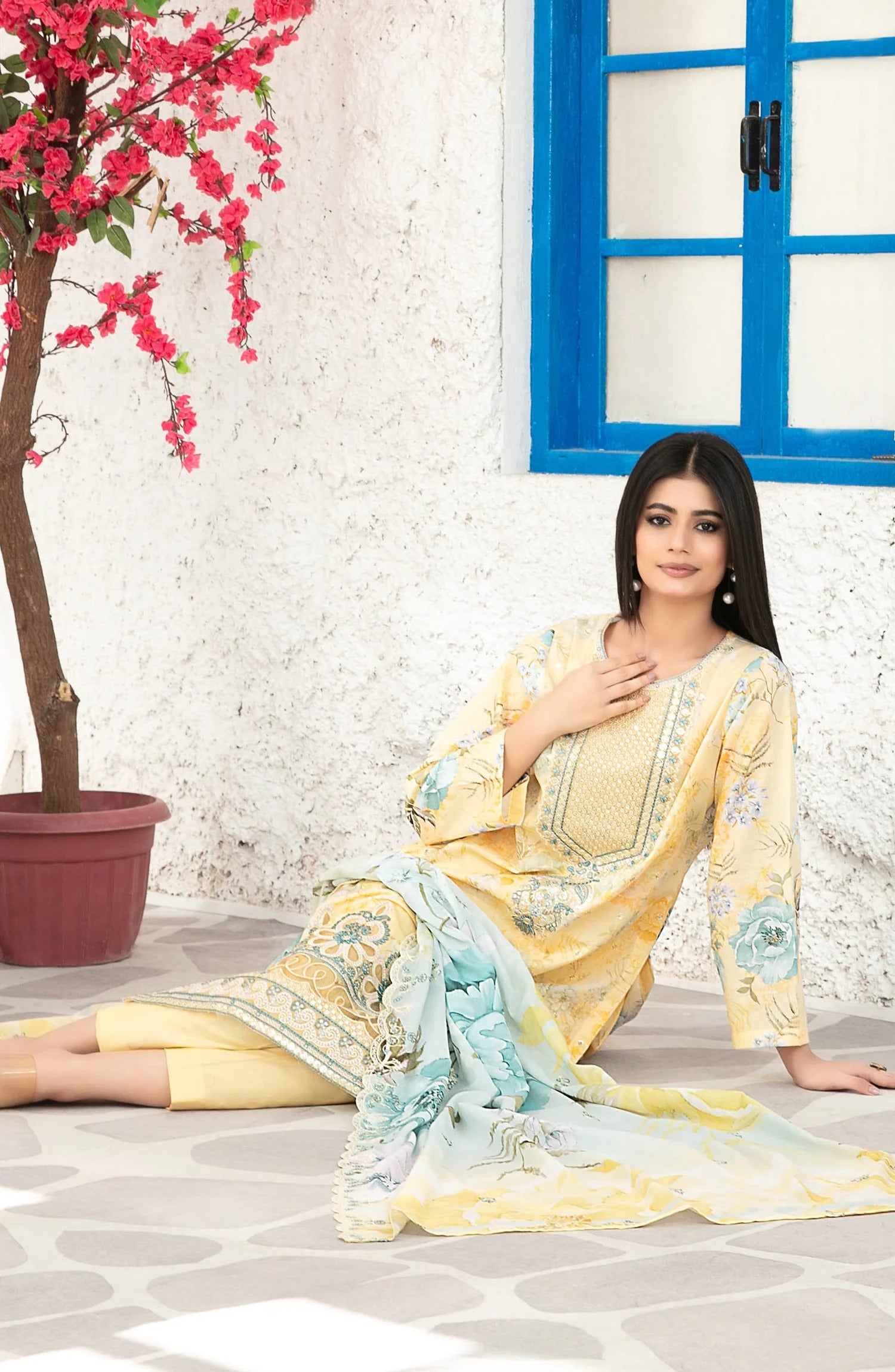 Parizah by MyTaraz Fabrics Embroidered Lawn Unstitched 3 Piece Suit - D-2722 - TF26PRZ - Yellow - Summer Collection