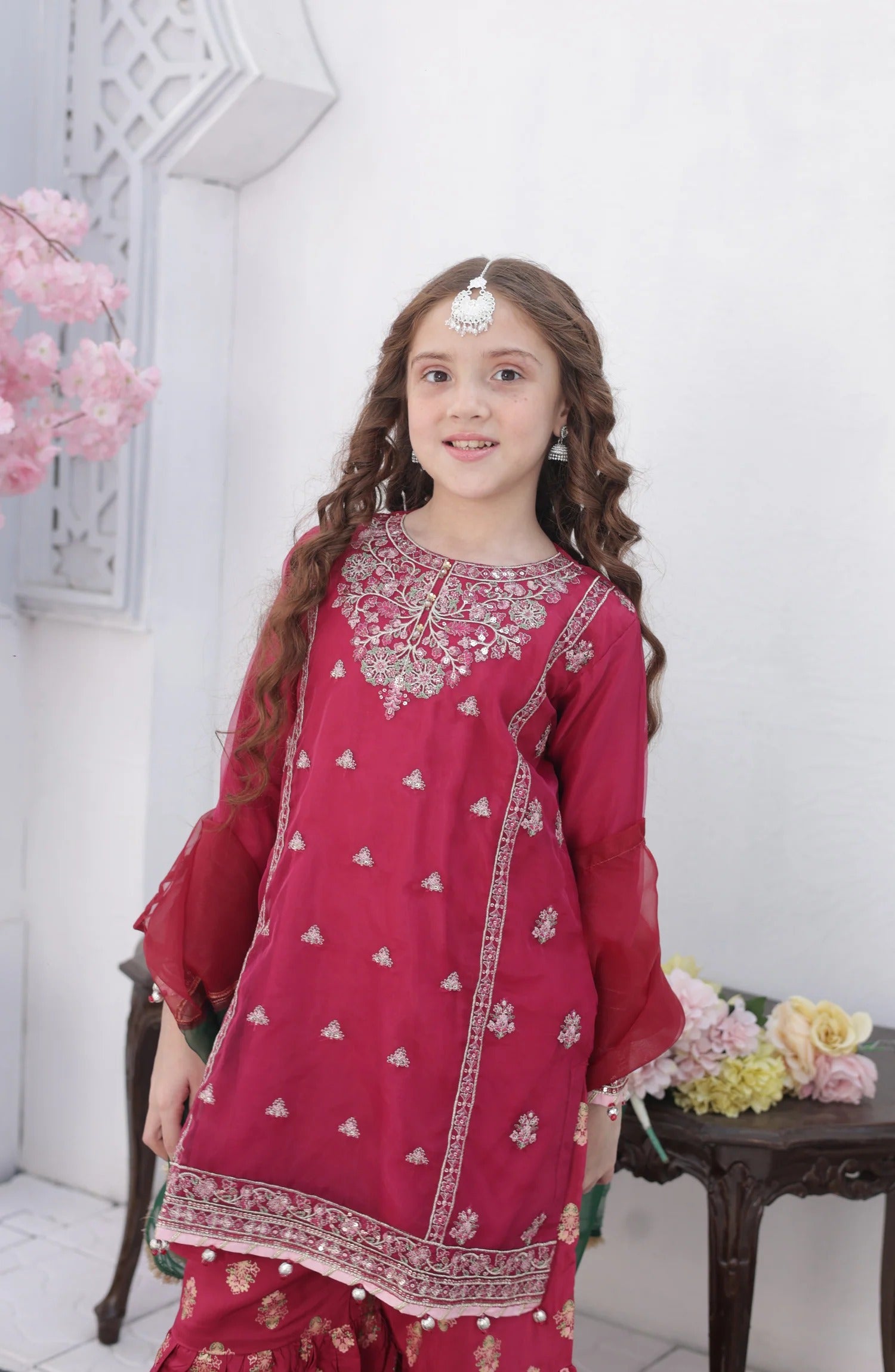 Shanzey Roshni Embroidered Organza Stitched 3 Piece Suit - SHK-5804 - SHZ26RSN - Majenta - Girls Formal Collection