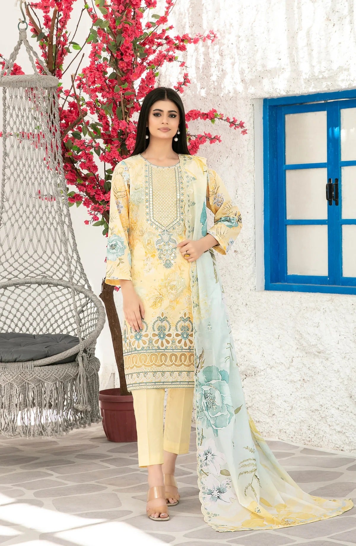 Parizah by MyTaraz Fabrics Embroidered Lawn Unstitched 3 Piece Suit - D-2722 - TF26PRZ - Yellow - Summer Collection